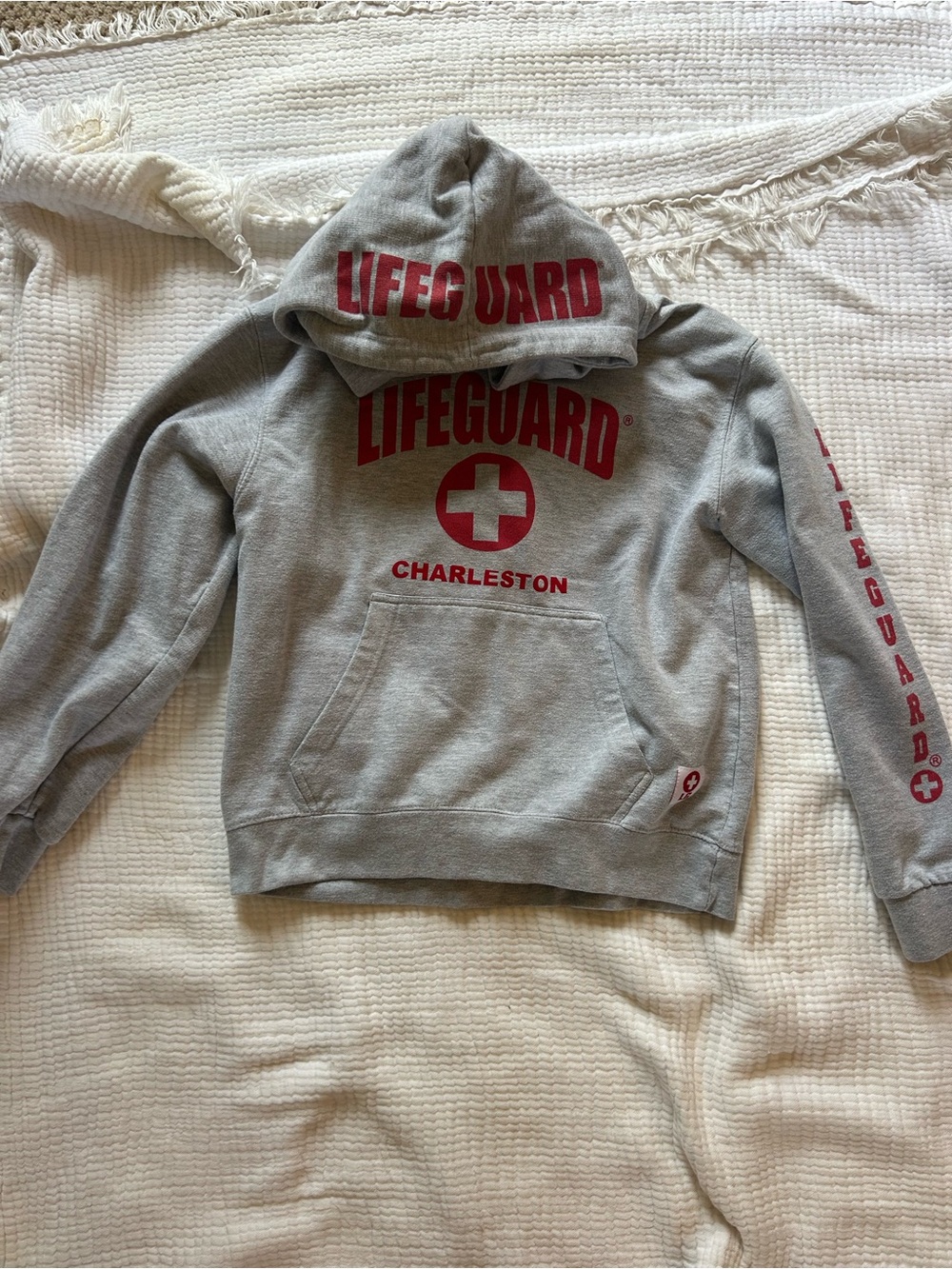Kids Gray Lifeguard Hoodie with Red Print - Charleston